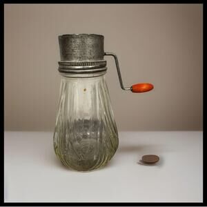 Vintage Glass Jar Nutmeg Grinder Hand Crank Spice Grater Primitive Farmhouse